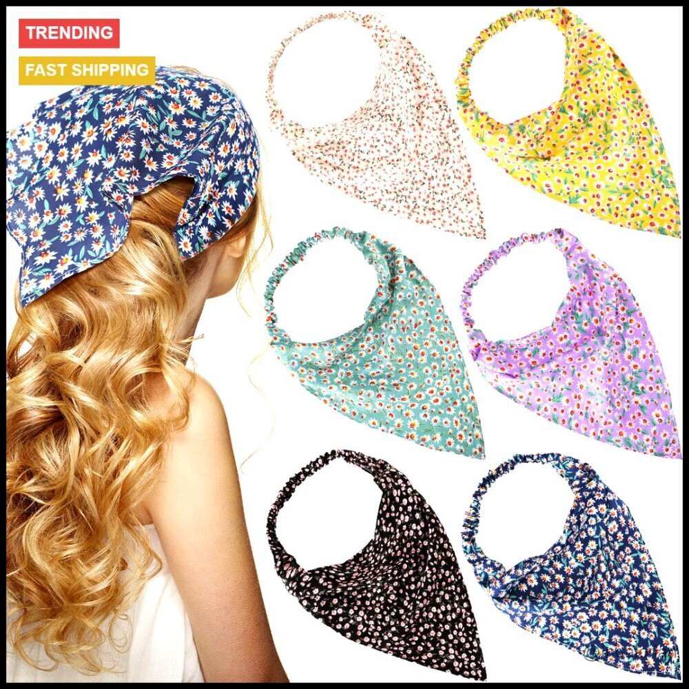 Floral Hair Bandanas Boho Chiffon Headbands with Clips Cottagecore Style